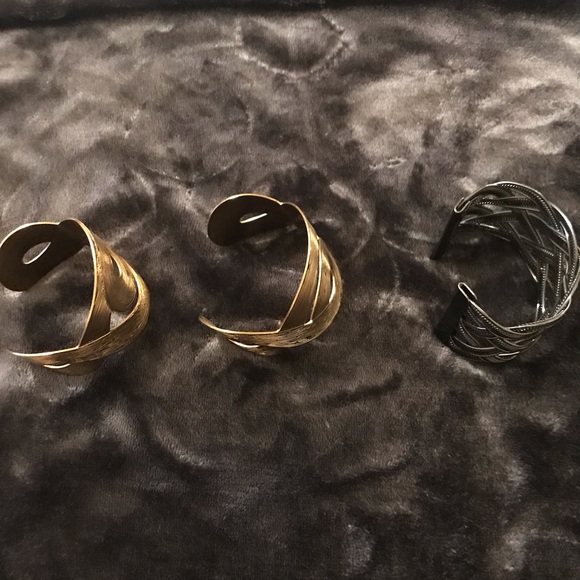 4/$15 Set of cuff bracelets, 2 gold, 1 dark grey - Picture 4 of 4